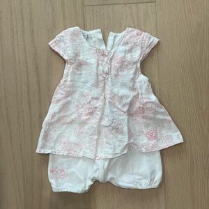 Les Bebes White & Light Pink Floral Baby Dress Romper - 3M